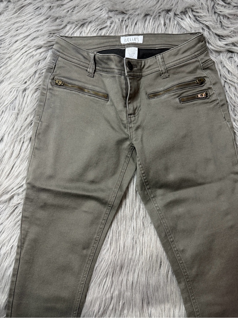 dELiA*s Olive Green Skinny Jeans with Front Zip Pockets